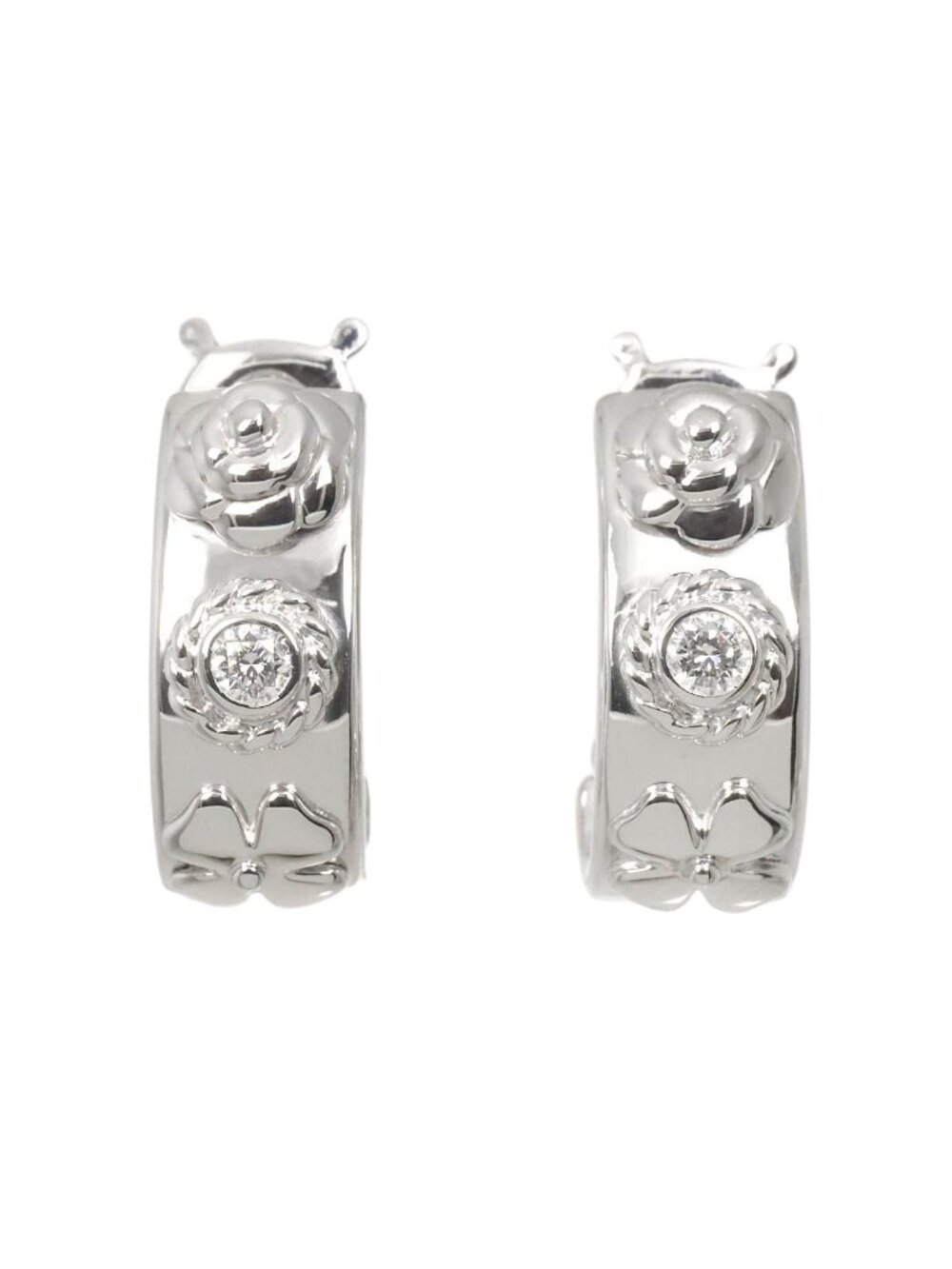 Chanel Three Symbols Diamond Earrings 18k WG White Gold 750 Pierced